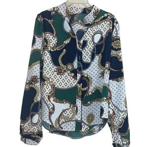 Chain Print Multicolor Button Down Shirt Size Medium